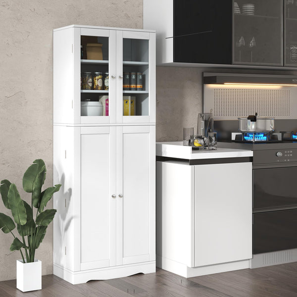 Giantex Tall Buffet Sideboard, Kitchen Pantry Cabinet with Dual Tempered Glass Doors & Shelves