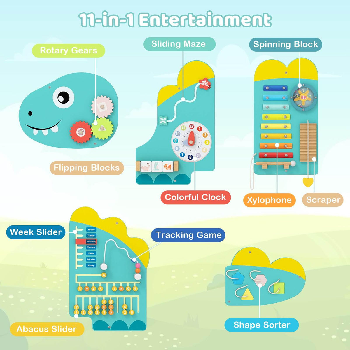 11-in-1 Activity Wall Busy Board Panels for Education and Early Development