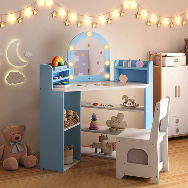 Corner Kids Vanity with Lights and 3 Storage