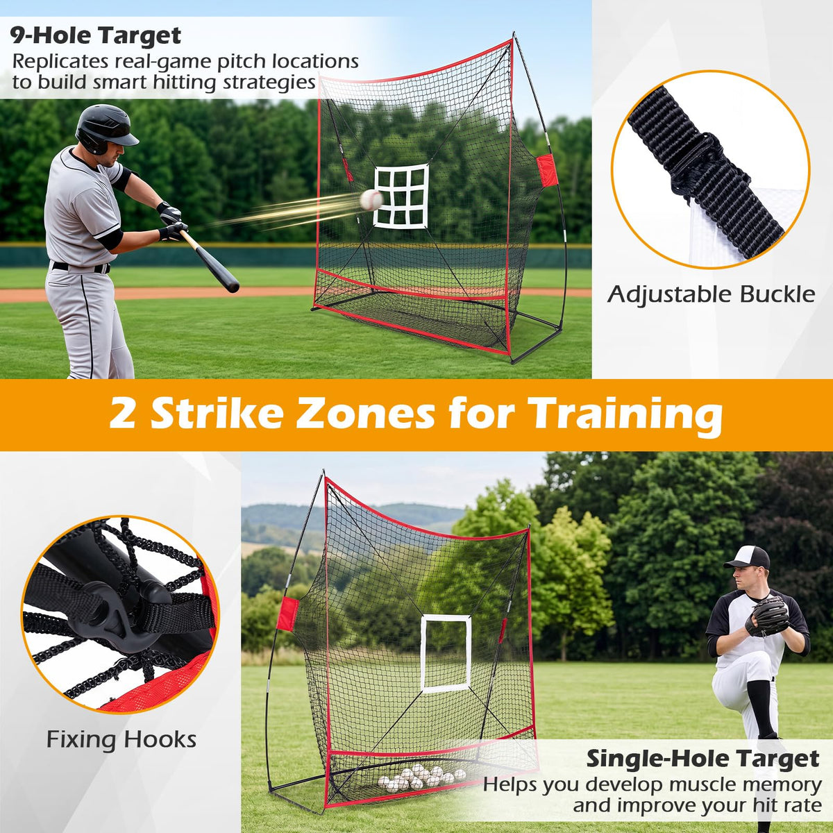 7x7.4FT Exatra Large Baseball Practice Net, Softball Pitching Net