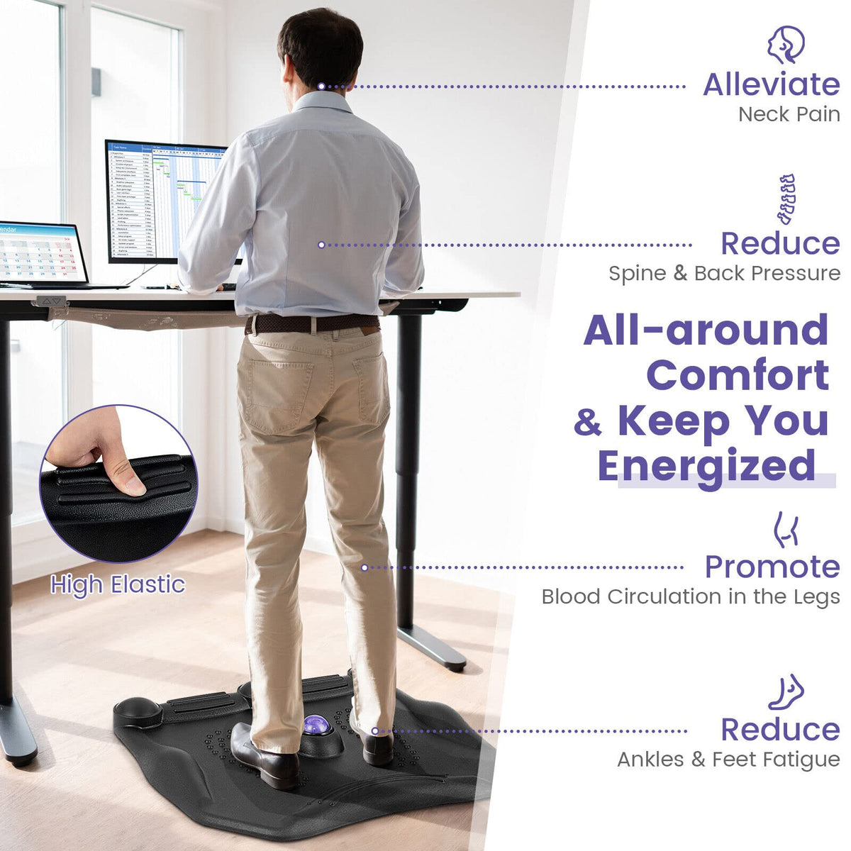 Giantex Anti Fatigue Standing Desk Mat, Ergonomic Stand Up Foot Mat with Massage Roller Ball & Foot Massage Points, Black