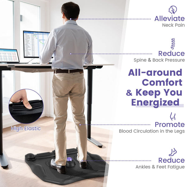 Giantex Anti Fatigue Standing Desk Mat, Ergonomic Stand Up Foot Mat with Massage Roller Ball & Foot Massage Points, Black