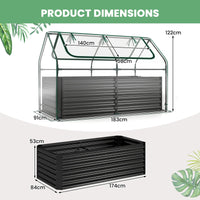 183 x 91 x 122cm 2 Roll-up Windows Metal Raised Garden Bed with Cover and Planter Box for Vegetables
