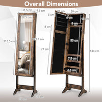 Mirror Jewelry Cabinet Standing with 4 Shelves and 3 Adjustable Tilt Angles