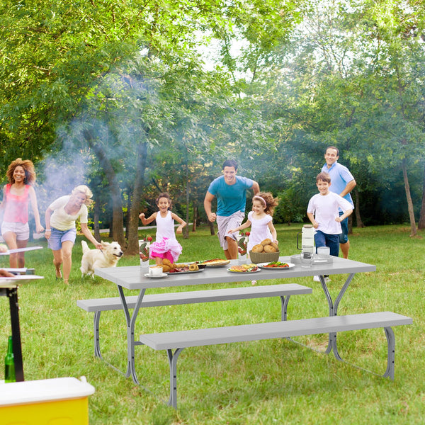 Outdoor Picnic Table Bench Set with HDPE Tabletop and Umbrella Hole