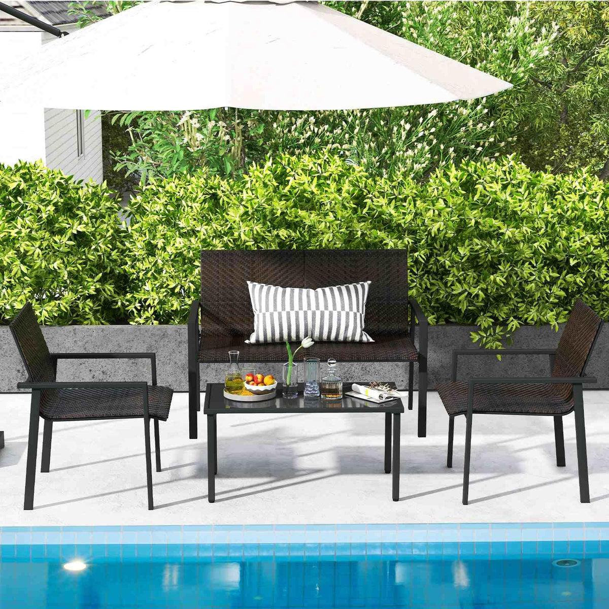 4 Pieces Patio Furniture Set for Small Space Balcony Poolside