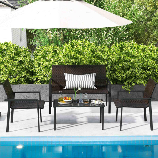 4 Pieces Patio Furniture Set for Small Space Balcony Poolside
