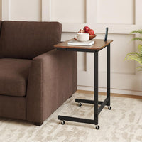 C-shaped End Table with Built-in Phone Slot and Low Profile Base Slide for Living Room Bedroom