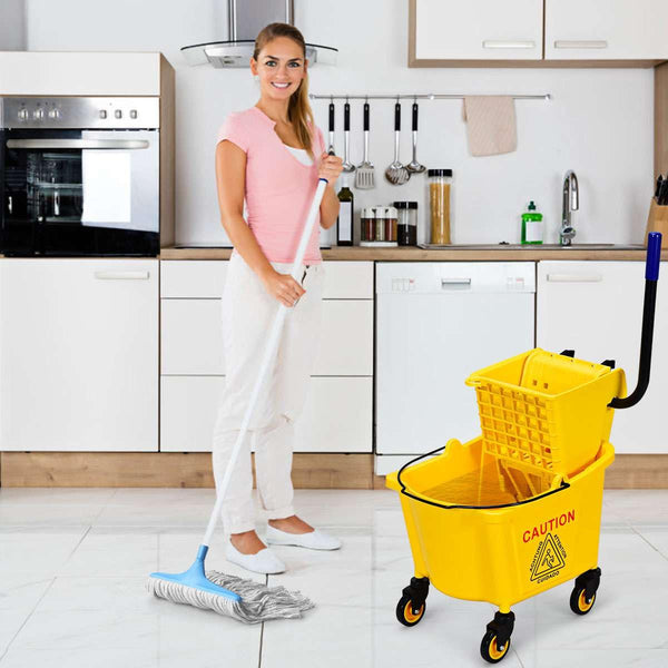 Commercial Mop Bucket, Cleaning Trolley w/Side Press Wringer