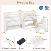 Kids Desk and Chair Set, Children Writing Desk with Side Bookshelves & Storage Baskets