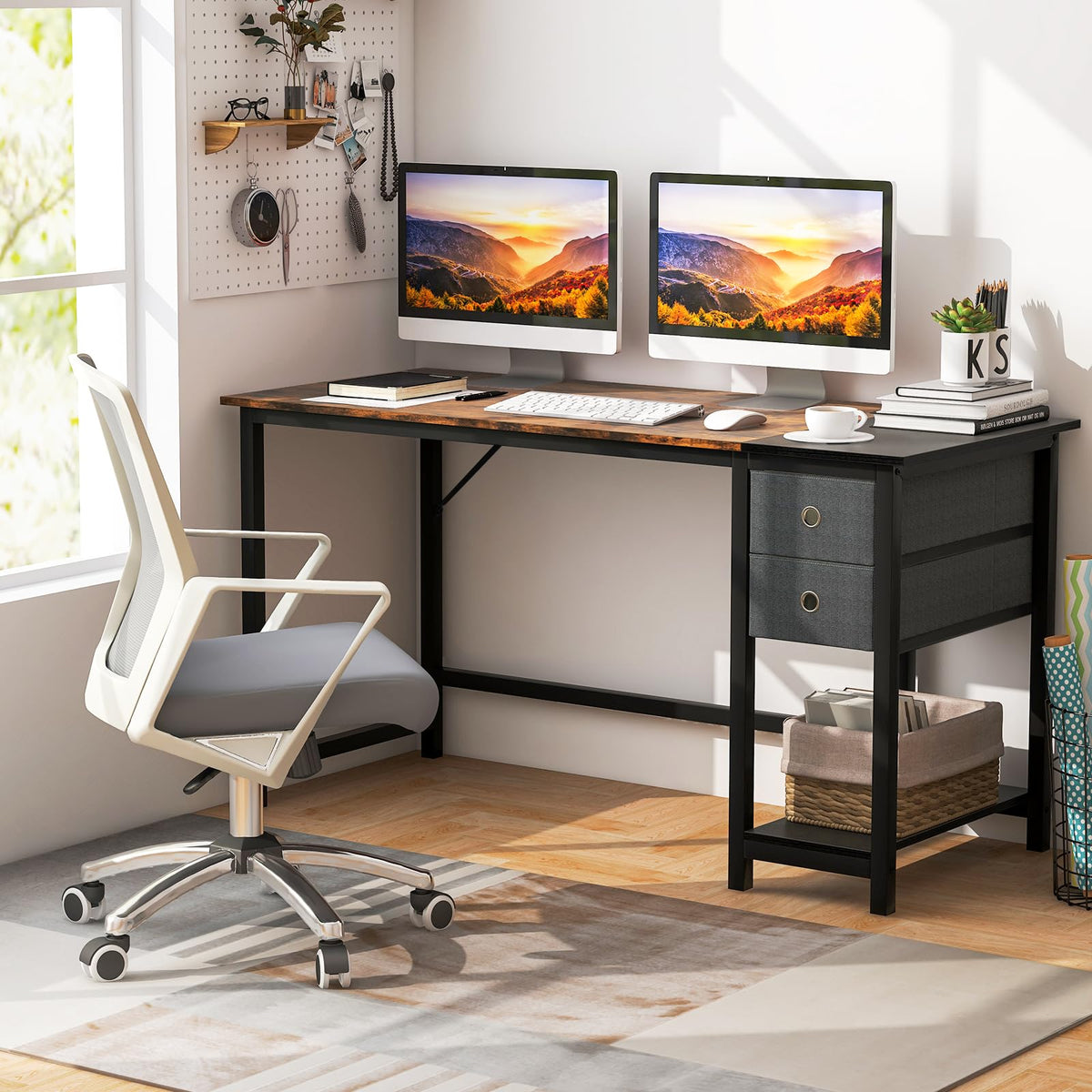 Giantex 120 cm Home Office Desk, Modern Computer Workstation with 2 Drawers