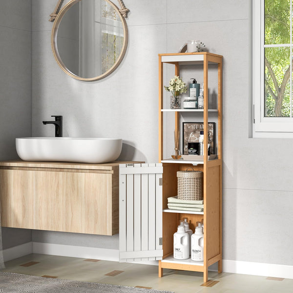 Giantex Bathroom Floor Cabinet, Narrow Freestanding Storage Cabinet with Door