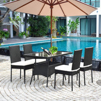 5PCS Patio Rattan Dining Set Cushioned Chair Table w/Glass Top Garden Furniture