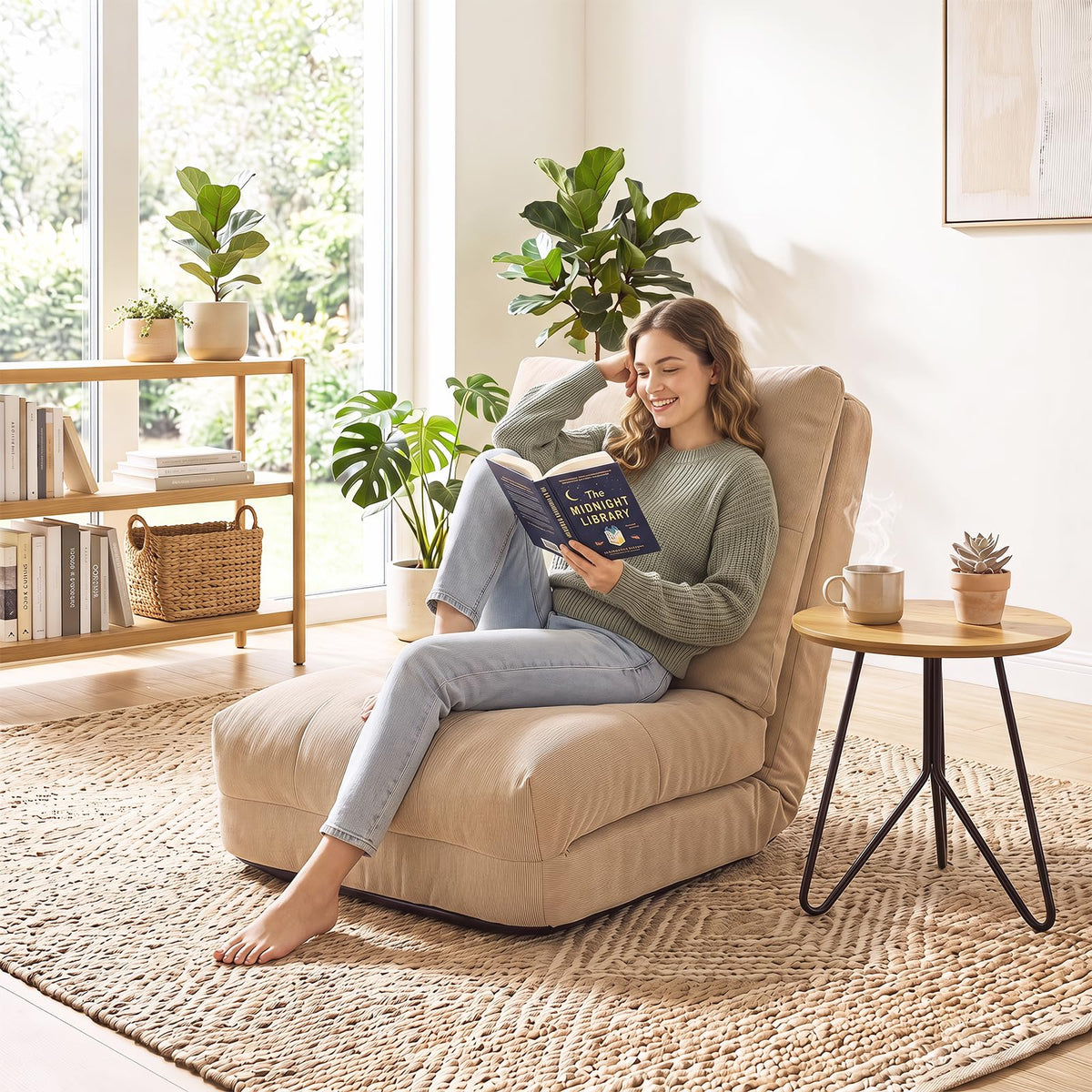 5-Level Adjustable Floor Chair with Back Support & Padded Cushions for Reading