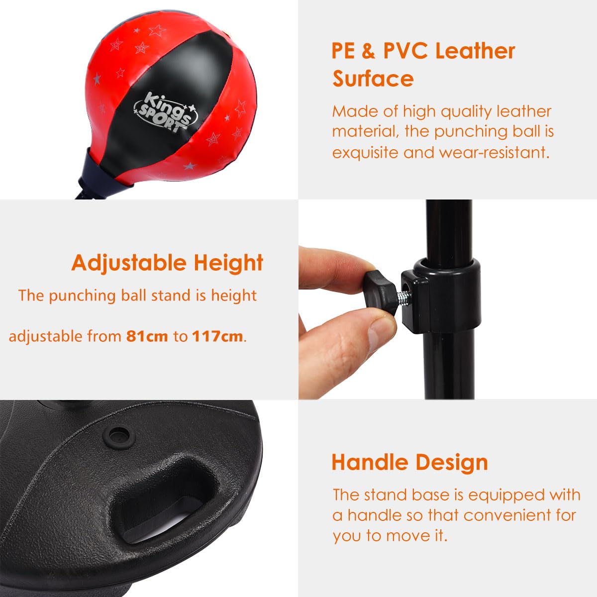 81cm-117cm Height adjustable Punching Ball Set with Large Capacity Base for Children over 3 Years