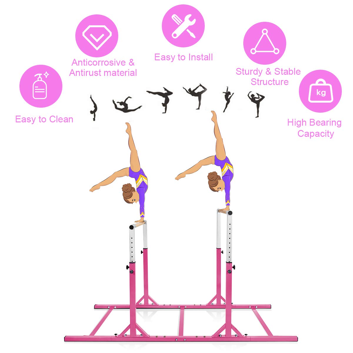 Level Parallel Bars Gymnastics Parallel Bars, Double Horizontal Bar with Adjustable Width ...