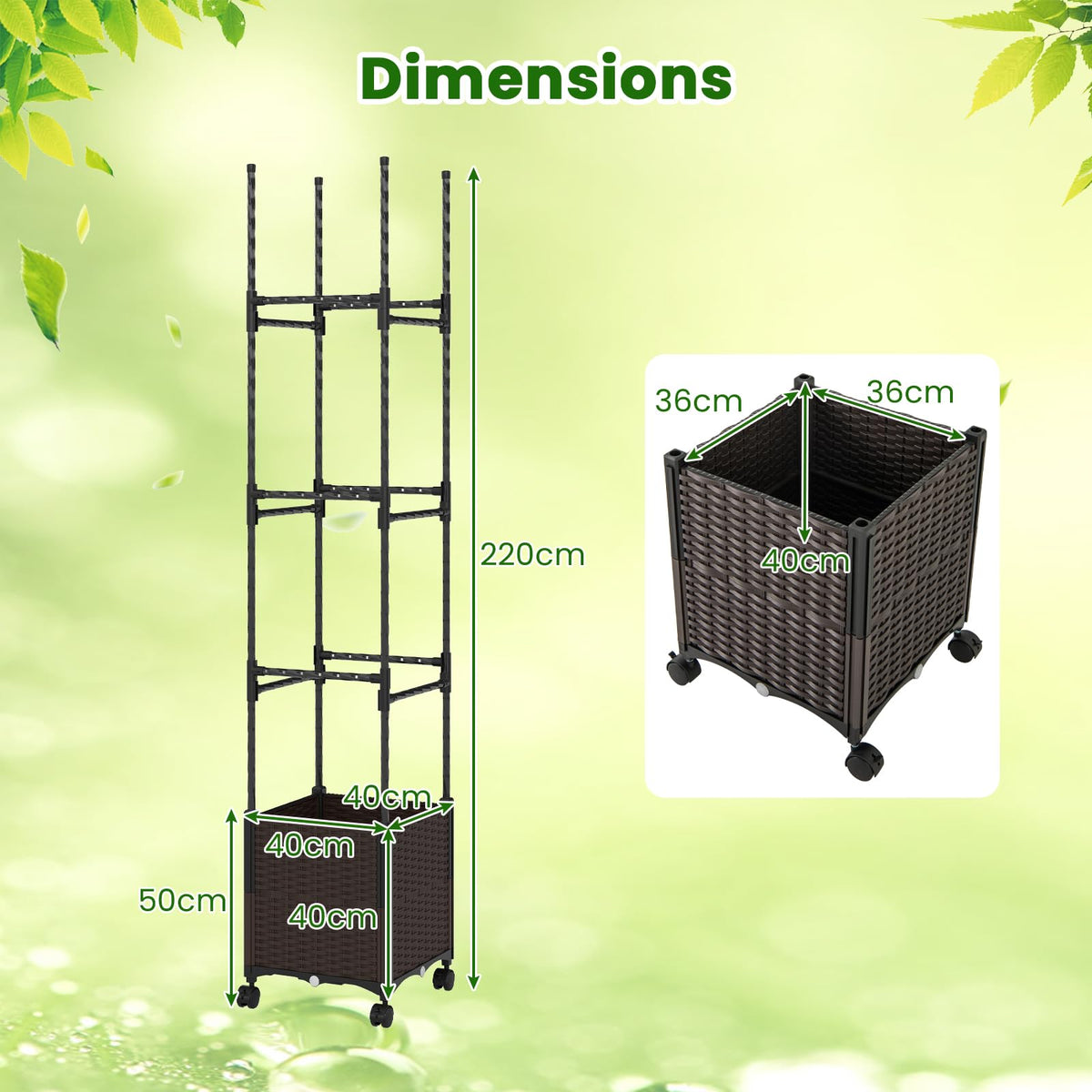 220cm Tall Raised Garden Bed w/Trellis