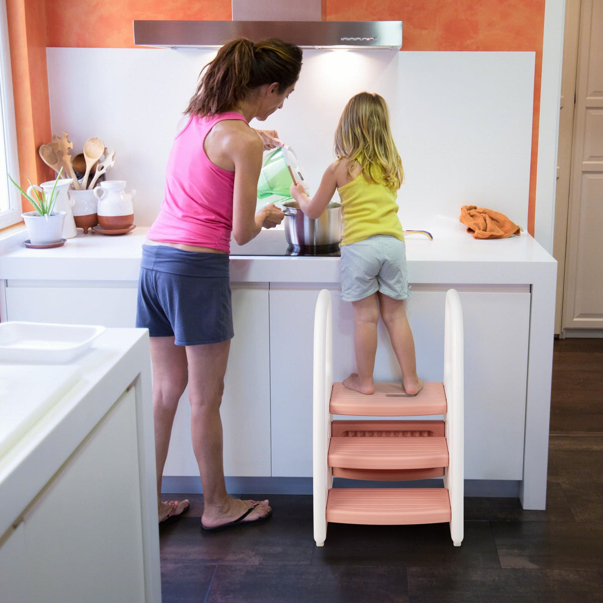 Three-Step Stool with Safety Handles and Non-slip Pedals for Toddlers