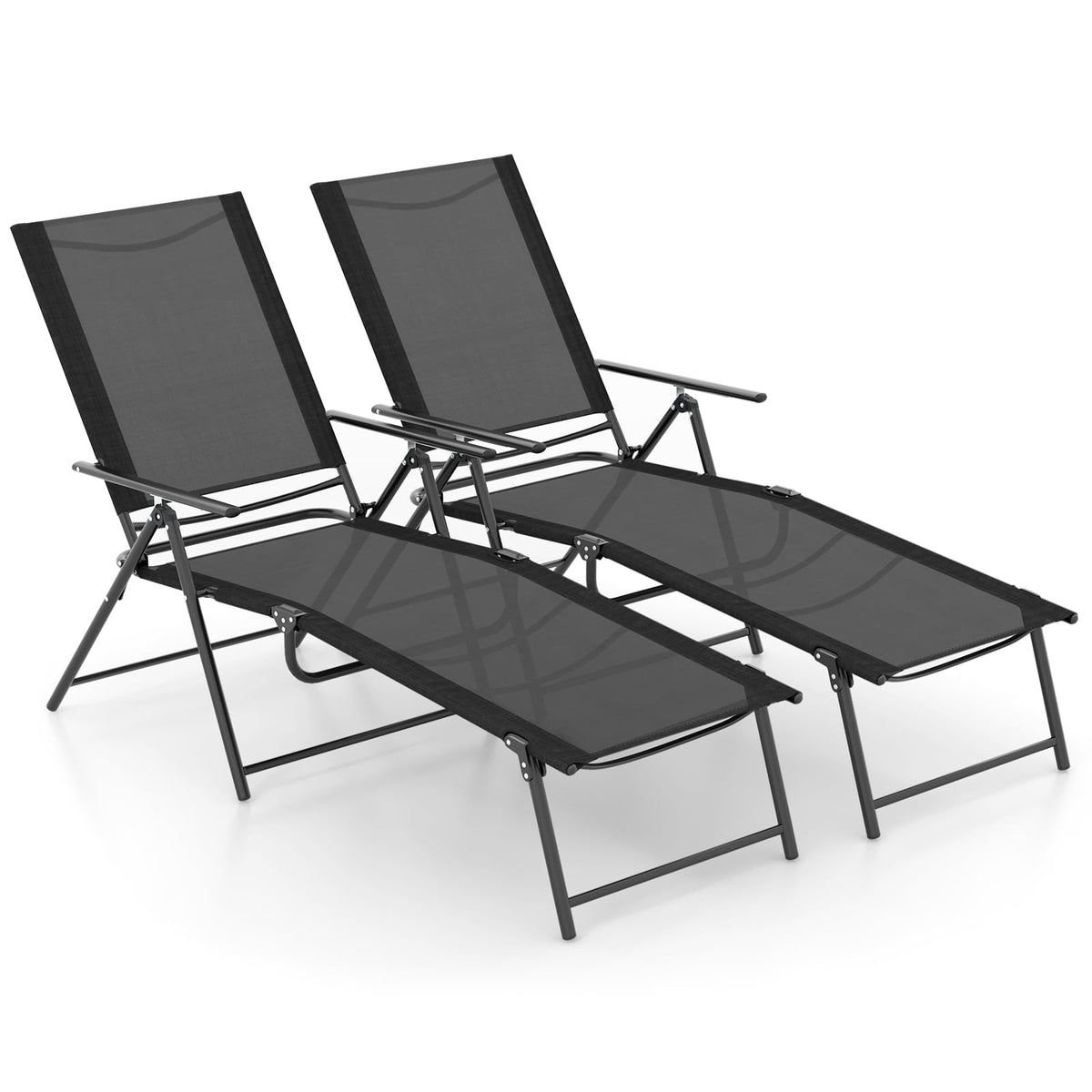 Patio Folding Chaise Lounge Chairs, 2 Piece Outdoor Recliner