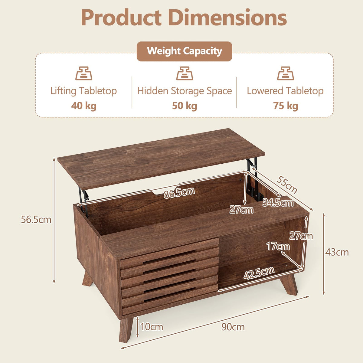 GIANTEX Lift Top Coffee Table with Hidden Compartment for Living Room