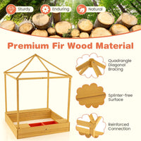 Kids Wooden Sandbox with Canopy, Outdoor Large Fir Wood Playhouse w/Bottom Liner