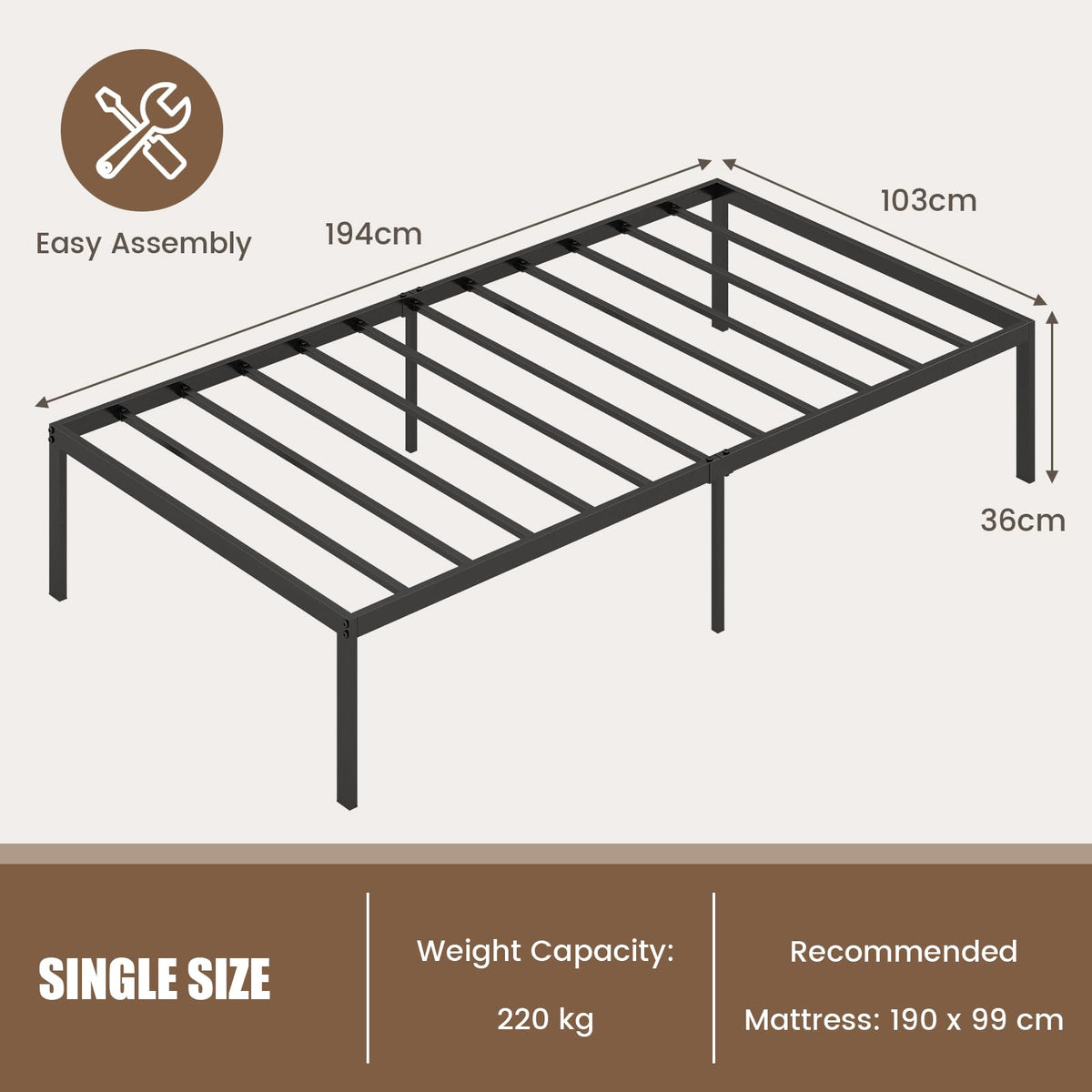 Giantex Twin Size Platform Bed Frame, 36 cm High Heavy-Duty Metal Bed Base with Under Bed Storage Space