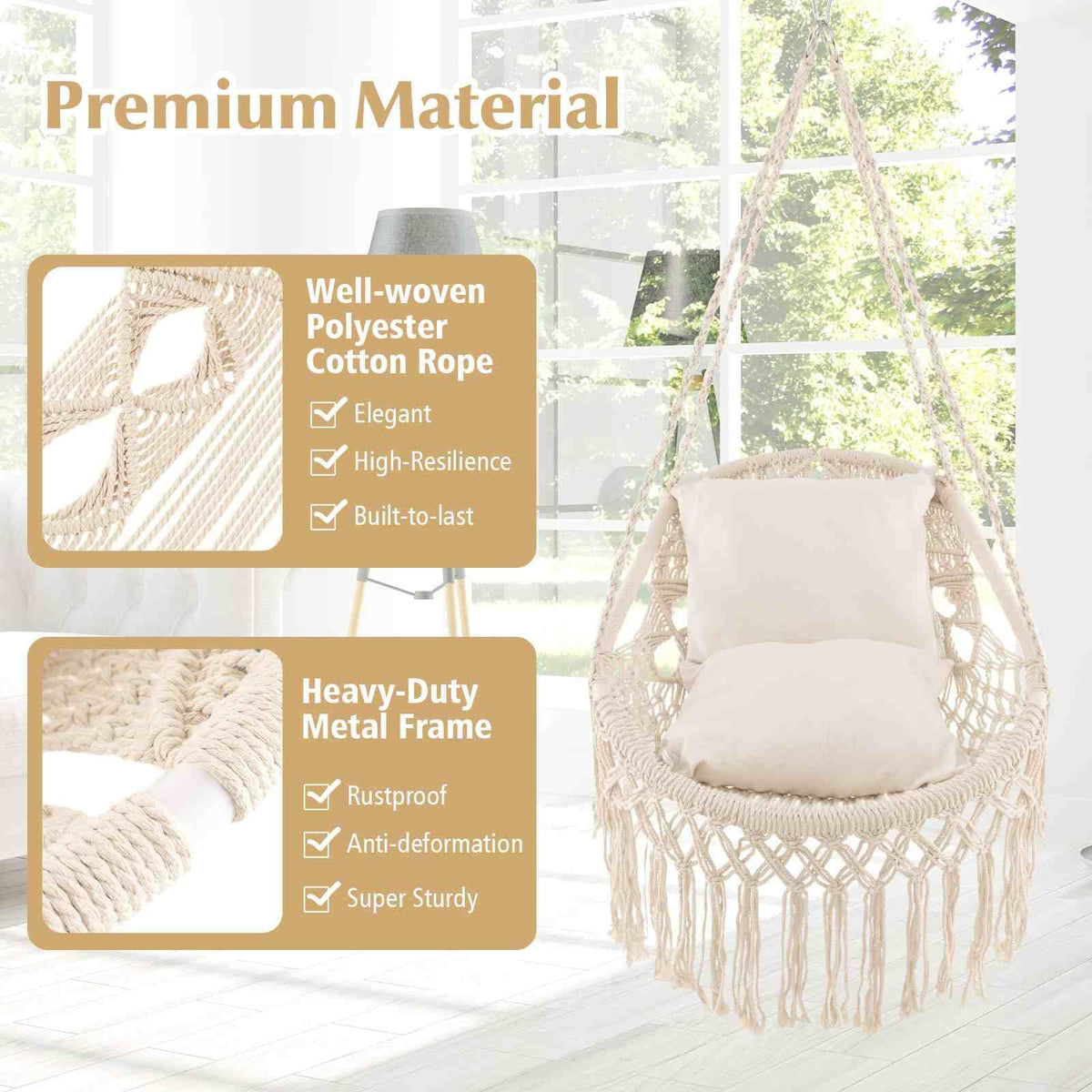 Hanging Hammock Chair with Soft Seat Cushions for Patio/Bedroom