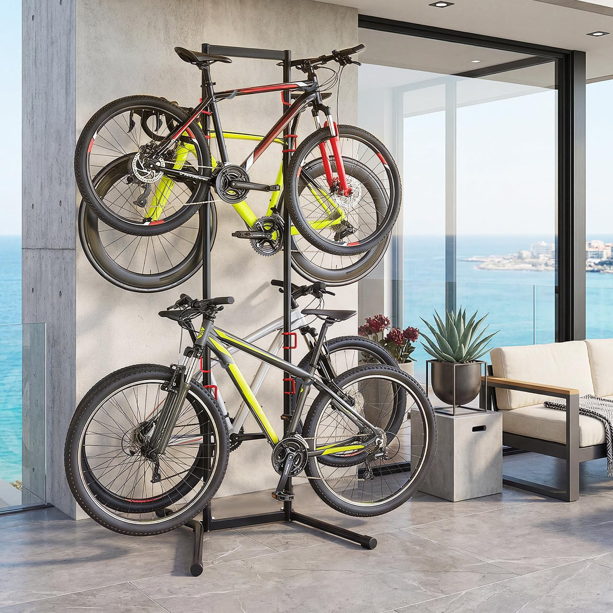 4 Bike Storage Rack, Adjustable Bicycle Rack for Garage