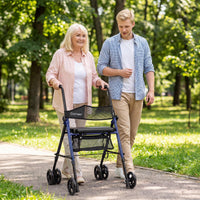 Rollator Walker with Seat, Foldable Mobility Walkers for Seniors w/8-Level Adjustable Handles