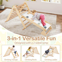 3-in-1 Pikler Triangle Climbing Set with Dual-Side Ramp and Adjustable Climbing Triangle