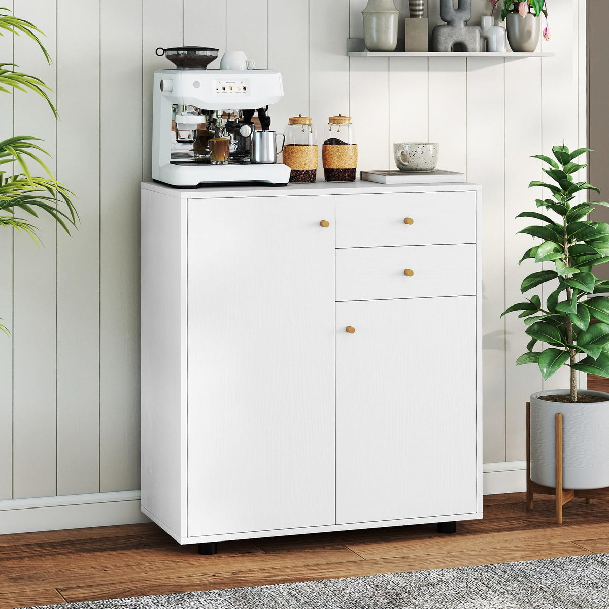 Kitchen Sideboard Buffet Cabinet with 2 Drawers 2 Doors and 3 Adjustable Shelves