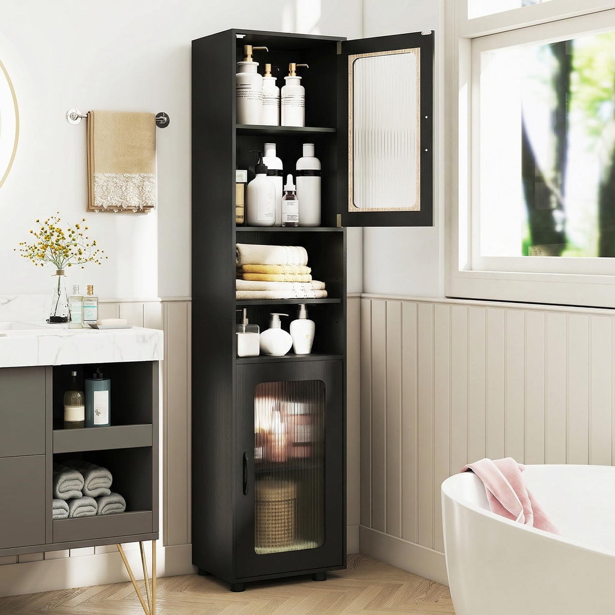 Giantex Tall Bathroom Storage Cabinet, 170 cm H Freestanding Storage Organizer