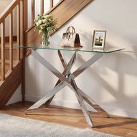Modern Entryway Table with Clear Tempered Glass Top for Entrance and Living room