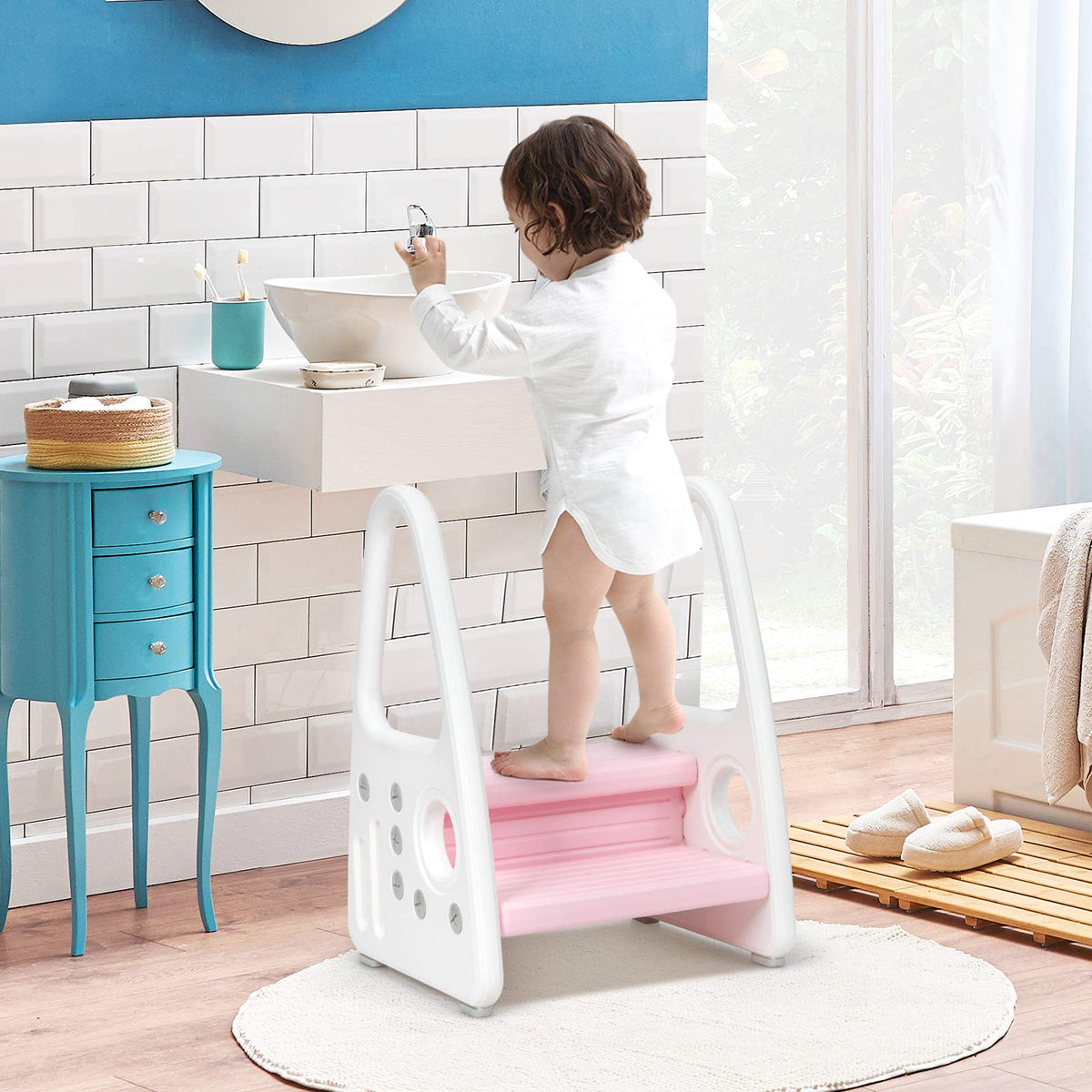 Kids Step Stool, Toddler Step Ladder with Safety Handles & Non-Slip Steps