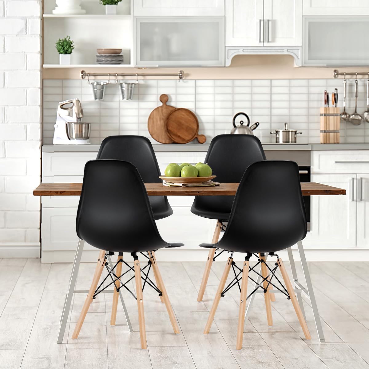 Giantex Eames Dining Chairs, Molded Shell Plastic Chairs w/Wood Legs & Ergonomic Backrest