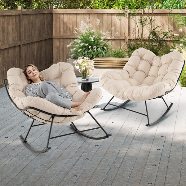 Oversized Papasan Chair with Padded Cushion & Metal Frame