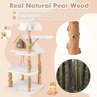 150cm Tall Solid Wood Cat Tree, Modern Wooden Cat Tower w/ 2 Perches