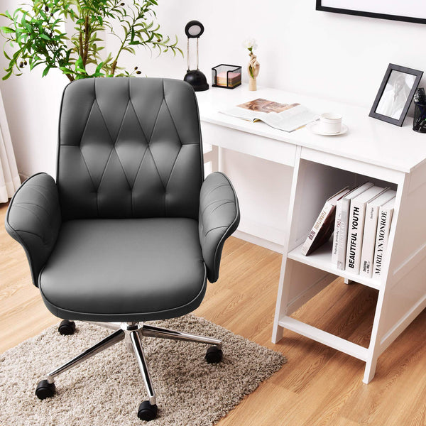 Giantex Modern PU Leather Office Chair, Height Adjustable Home Office Leisure Chair, Grey