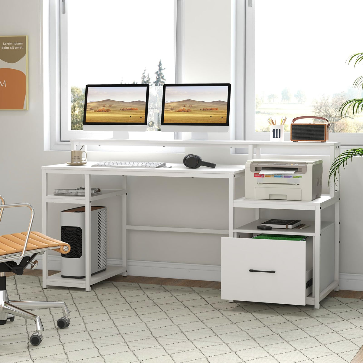 Giantex Computer Table Giantex 168cm Computer Desk Home Office, Modern Writing Desk with Moni ...