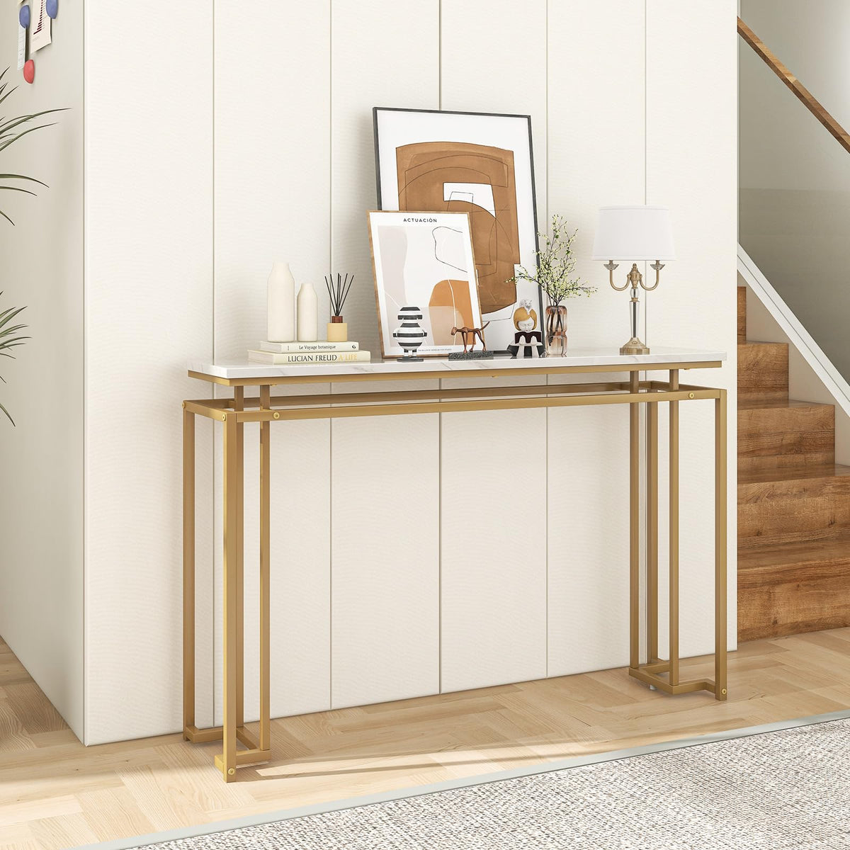 Giantex 120cm Faux Marble Top Console Table