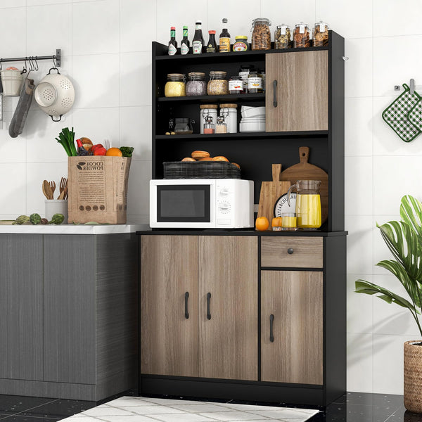 Giantex 180cm Kitchen Pantry Storage Cabinet w/Built-in Charge Station