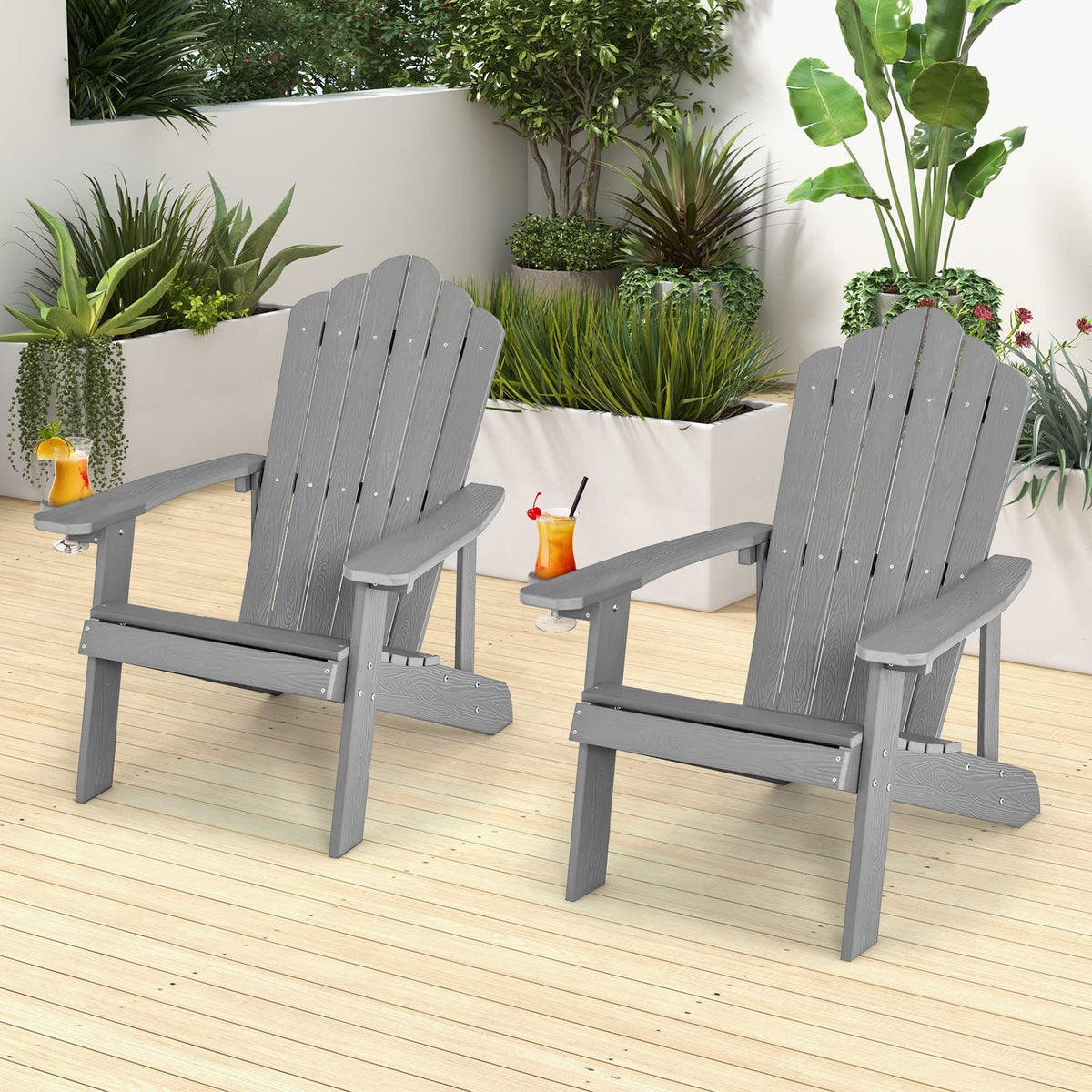 All-Weather Adirondack Chair with Cup Holder for Patio