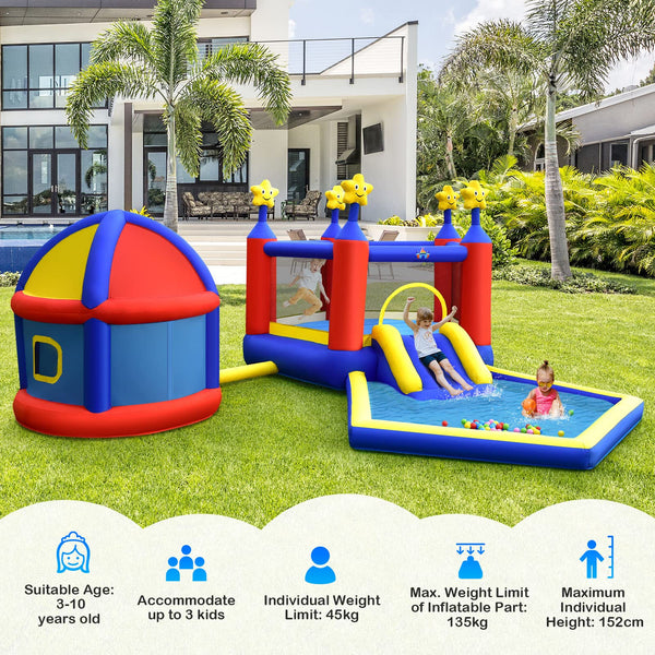 5-in-1 Star Themed Bouncy Castle w/ Double Basketball Hoops