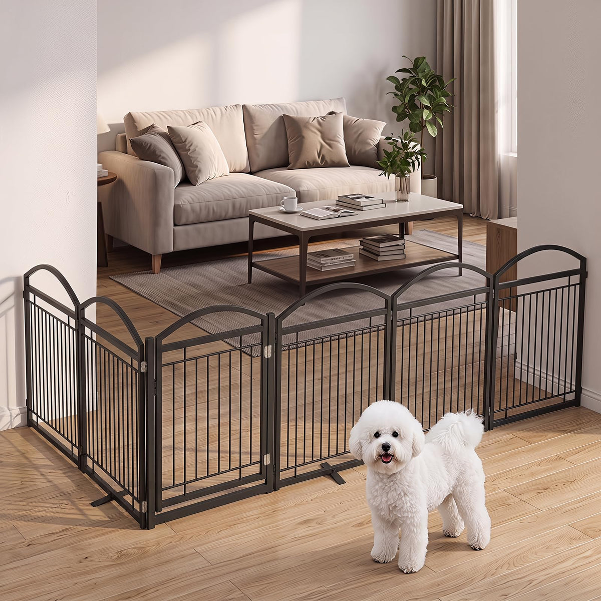 360/480x81cm Foldable Metal Dog Gate with Door 6/8 Panels