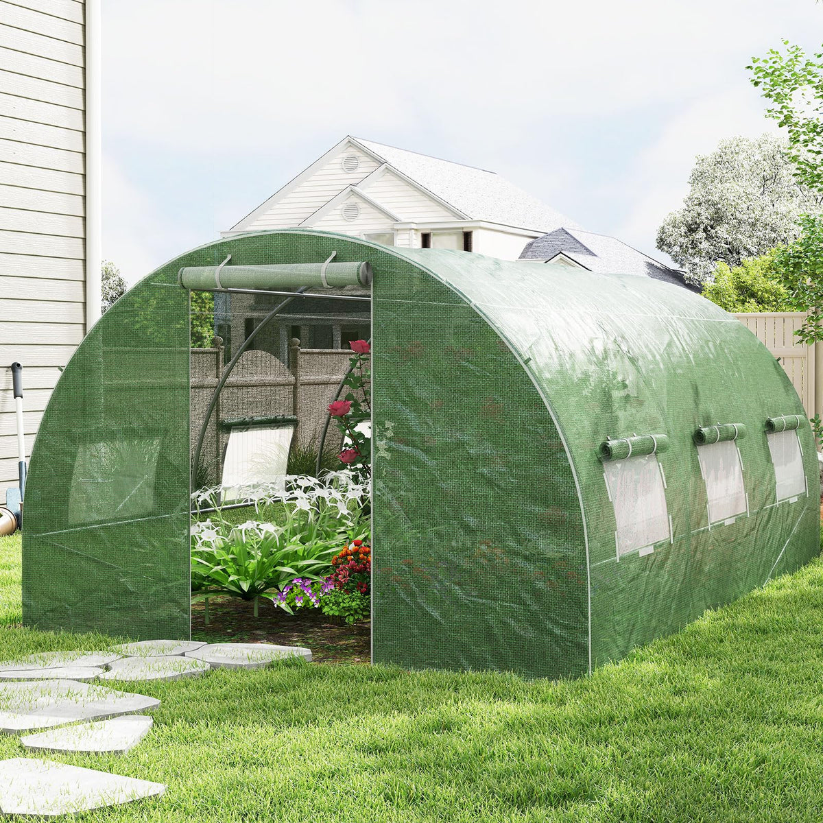 4x3x2m Outdoor Walk-in Tunnel Greenhouse 6 Roll-up Windows