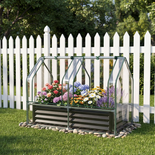 120x30x60 cm Raised Garden Bed with Greenhouse Cover and Windows