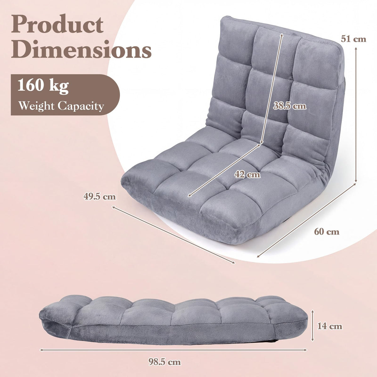 Giantex Adjustable 14-Position Floor Chair, Folding Couch Recliner with Soft Flannel Cover