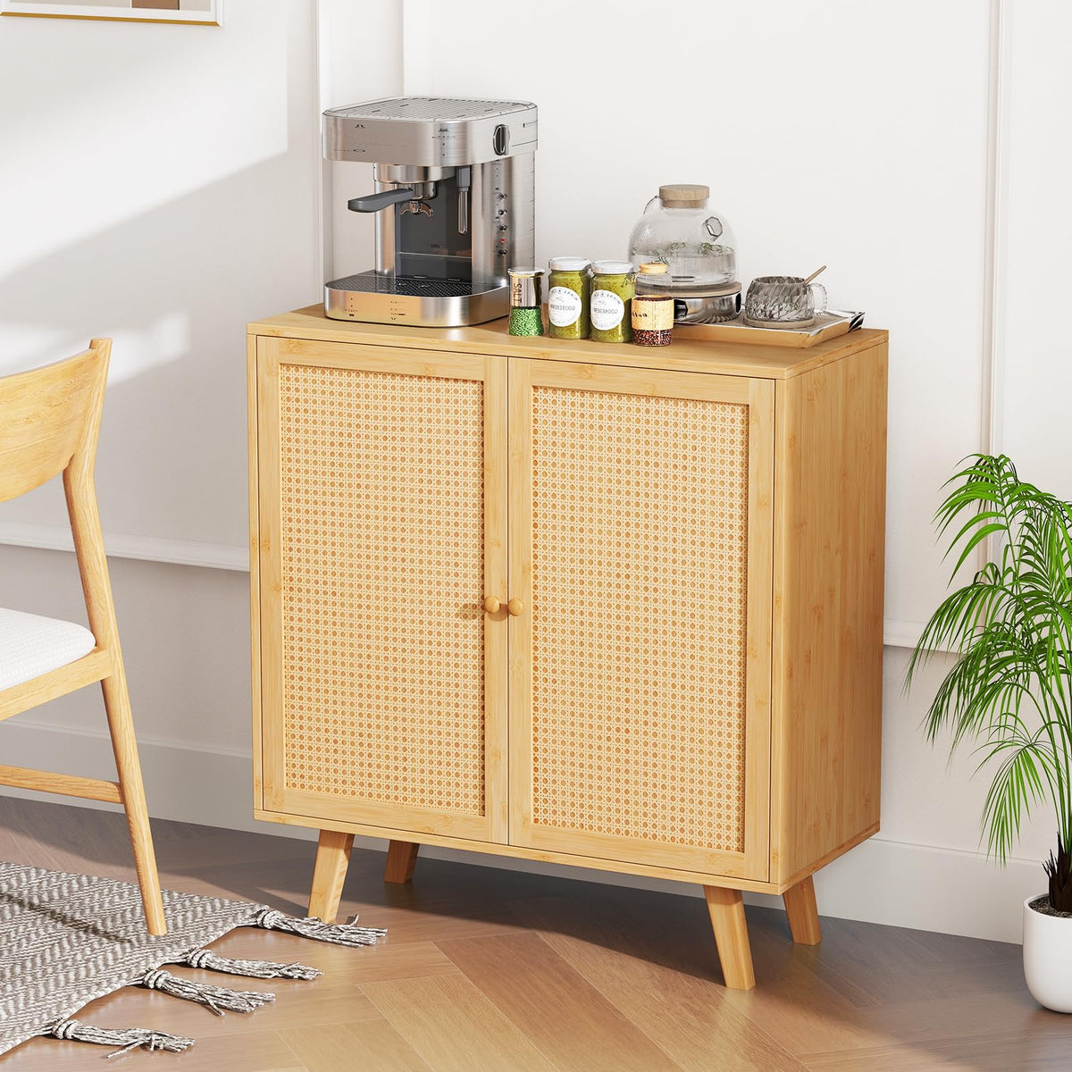 Bamboo Buffet Cabinet Boho Sideboard Storage Cabinet with Doors