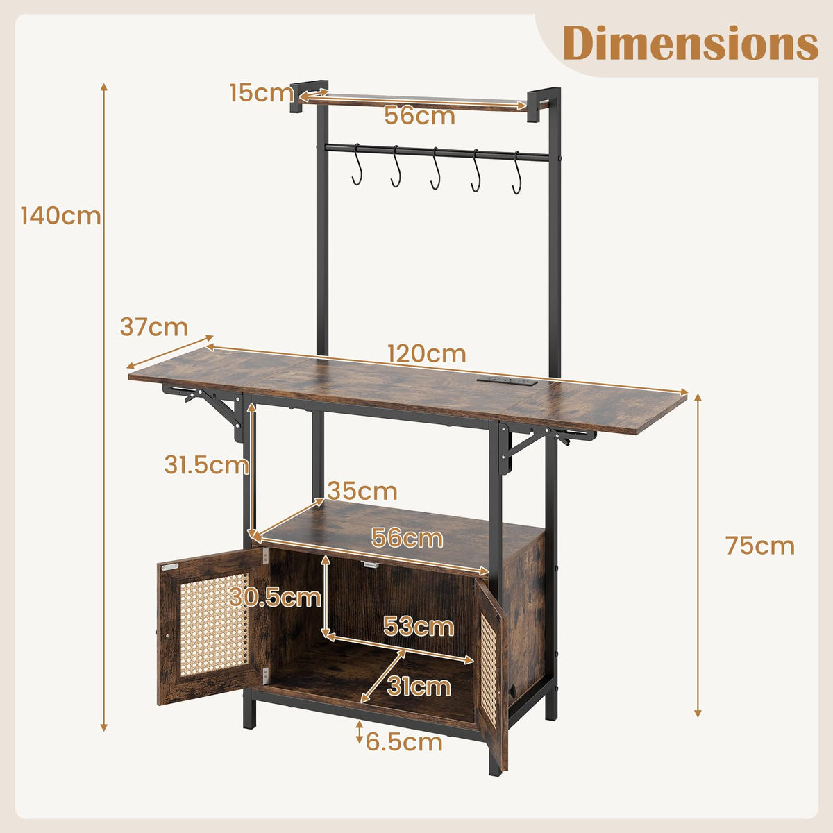 Giantex Bakers Rack Microwave Stand Drop Leaf