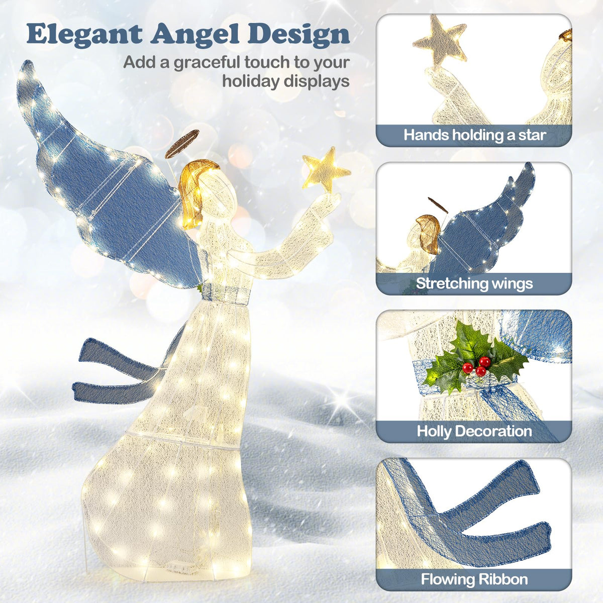 152cm Pre-Lit Christmas Angel Decoration with 120 LED Lights